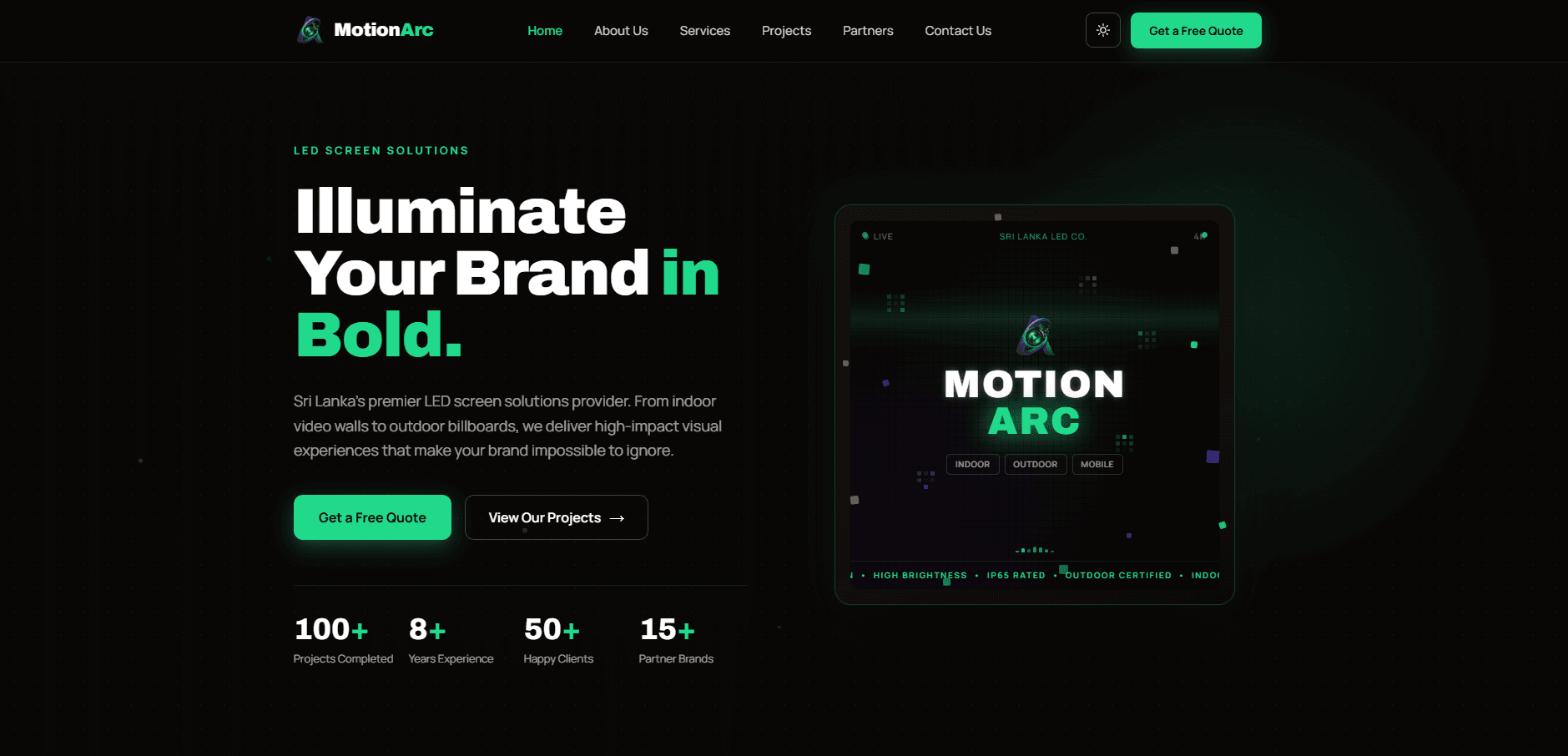 Screenshot of the MotionArc website